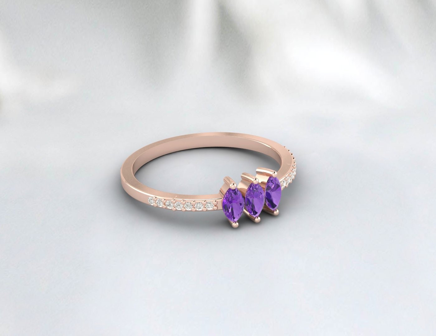 Alliance marquise améthyste et diamant pour femme, cadeau d'anniversaire