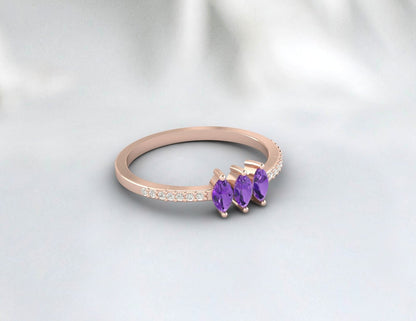 Marquise Amethyst & Diamond Wedding Band For Women Anniversary Gift