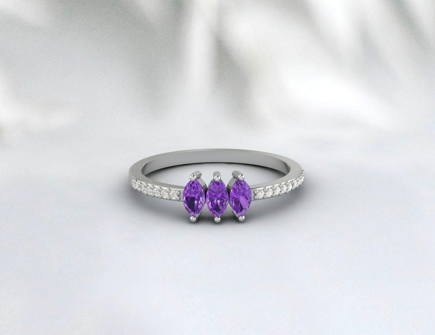 Marquise Amethyst & Diamond Wedding Band For Women Anniversary Gift