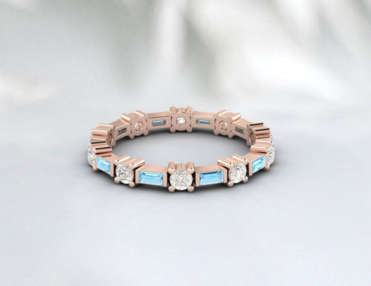 Baguette Aquamarine Full Eternity Wedding Band Stacking Gemstone Ring