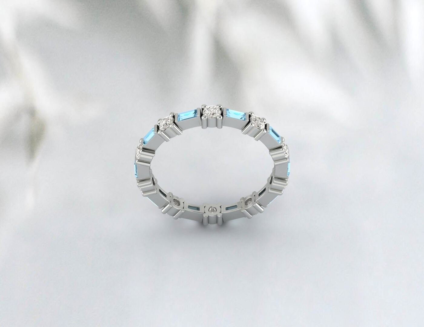 Baguette Aquamarine Full Eternity Wedding Band Stacking Gemstone Ring