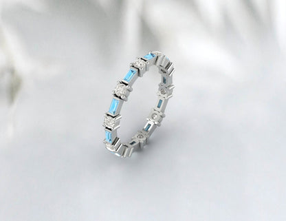 Baguette Aquamarine Full Eternity Wedding Band Stacking Gemstone Ring