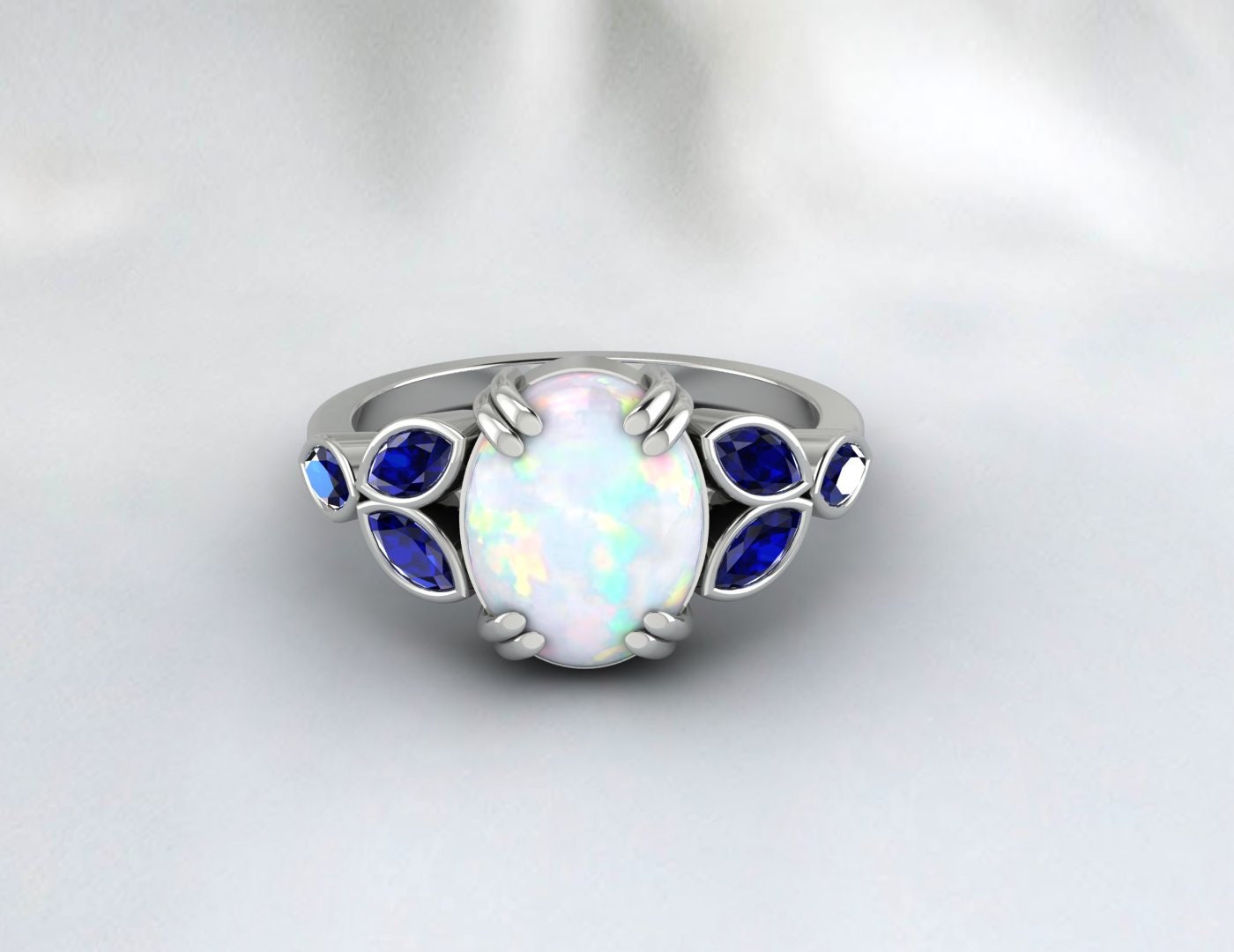 Bague opale de feu naturelle, saphir bleu, bijoux délicats pour maman, cadeau