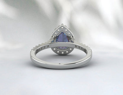 Pear Cut Alexandrite Engagement Ring Moissanite Band Anniversary Gift