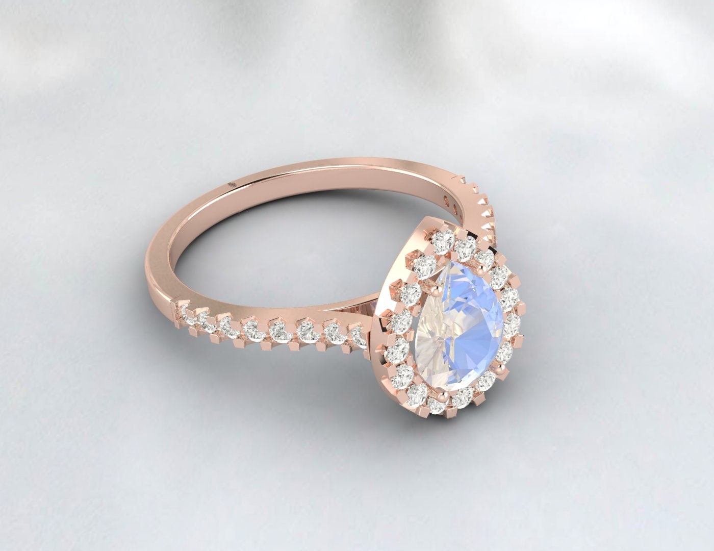 Bague de fiançailles en pierre de lune arc-en-ciel naturelle, bracelet de mariage Unique en diamant