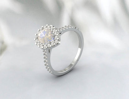 Bague de fiançailles en pierre de lune arc-en-ciel naturelle, bracelet de mariage Unique en diamant