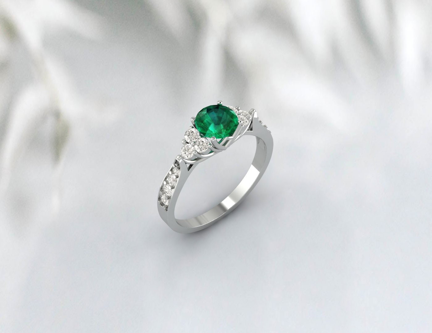 Bague émeraude naturelle, bague émeraude ronde, bague de fiançailles émeraude, bague faite à la main en argent sterling, bague pour femmes, cadeau pour elle, cadeau de Noël