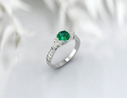 Bague émeraude naturelle, bague émeraude ronde, bague de fiançailles émeraude, bague faite à la main en argent sterling, bague pour femmes, cadeau pour elle, cadeau de Noël