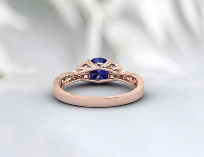 Round Sapphire Ring 14k White Gold September Birthstone Treo set Engagement Ring