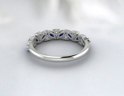 Marquise Cut Blue Sapphire Wedding Band Cluster Engagement Ring