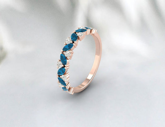 London Blue Topaz Wedding Half Eternity Band Anniversary Ring