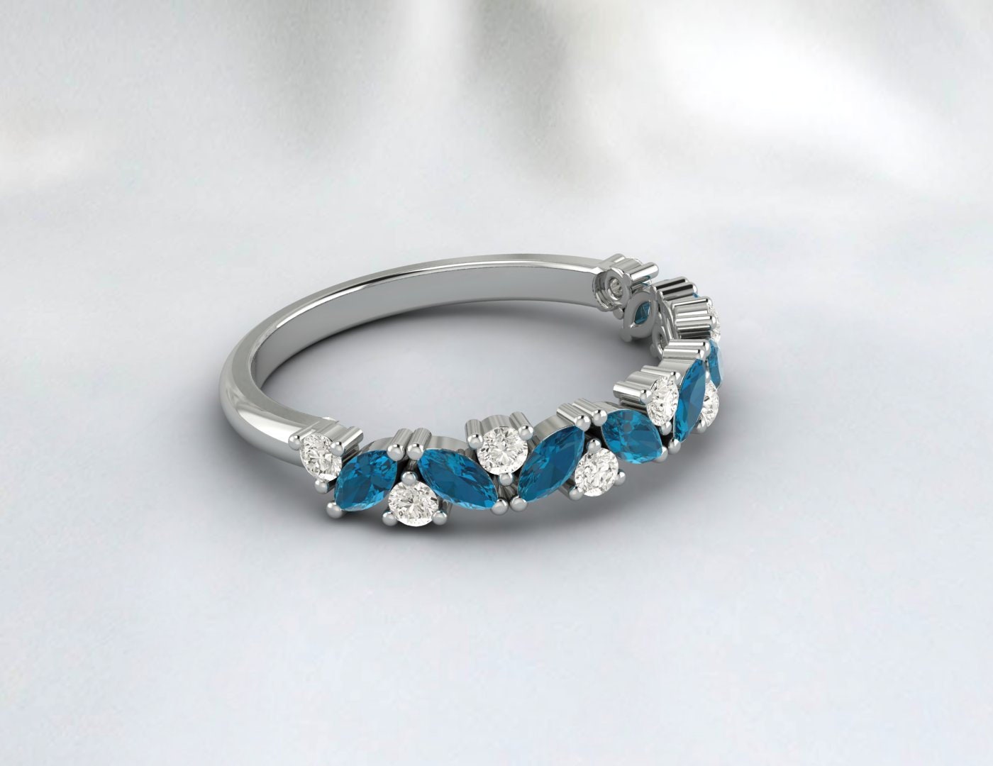 London Blue Topaz Wedding Half Eternity Band Anniversary Ring