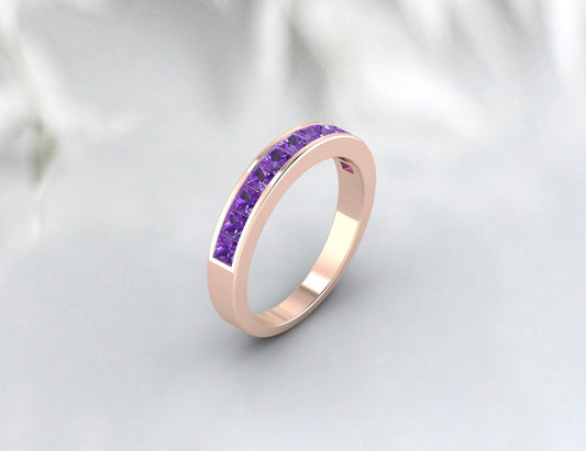 Princess Cut Lila Amethyst Eternity Band Ehering Geschenk für Sie