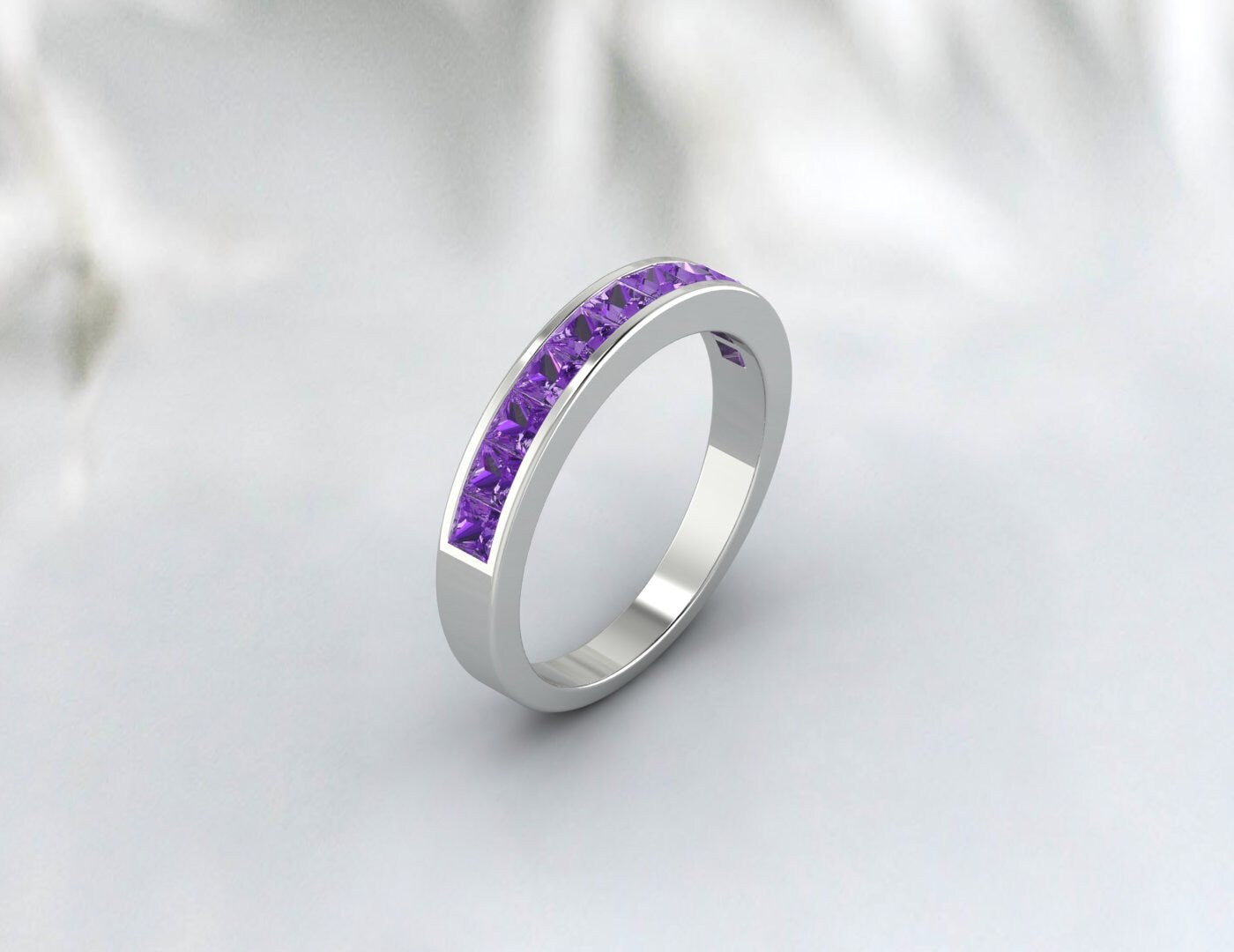 Princess Cut Purple Amethyst Eternity Band Wedding Band Gift For Her