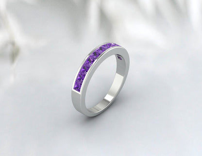 Princesse Cut Purple Amethyst Eternity Band Wedding Band Cadeau pour elle