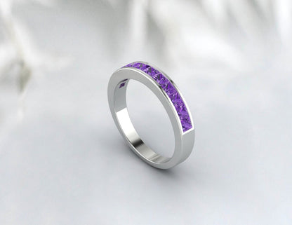 Princess Cut Purple Amethyst Eternity Band Wedding Band Gift For Her