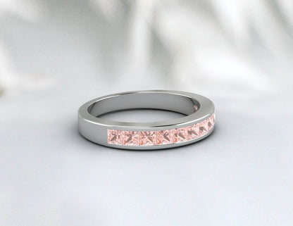 Princess Cut  Peach Morganite Band 14k Rose Gold Ring Wedding Band