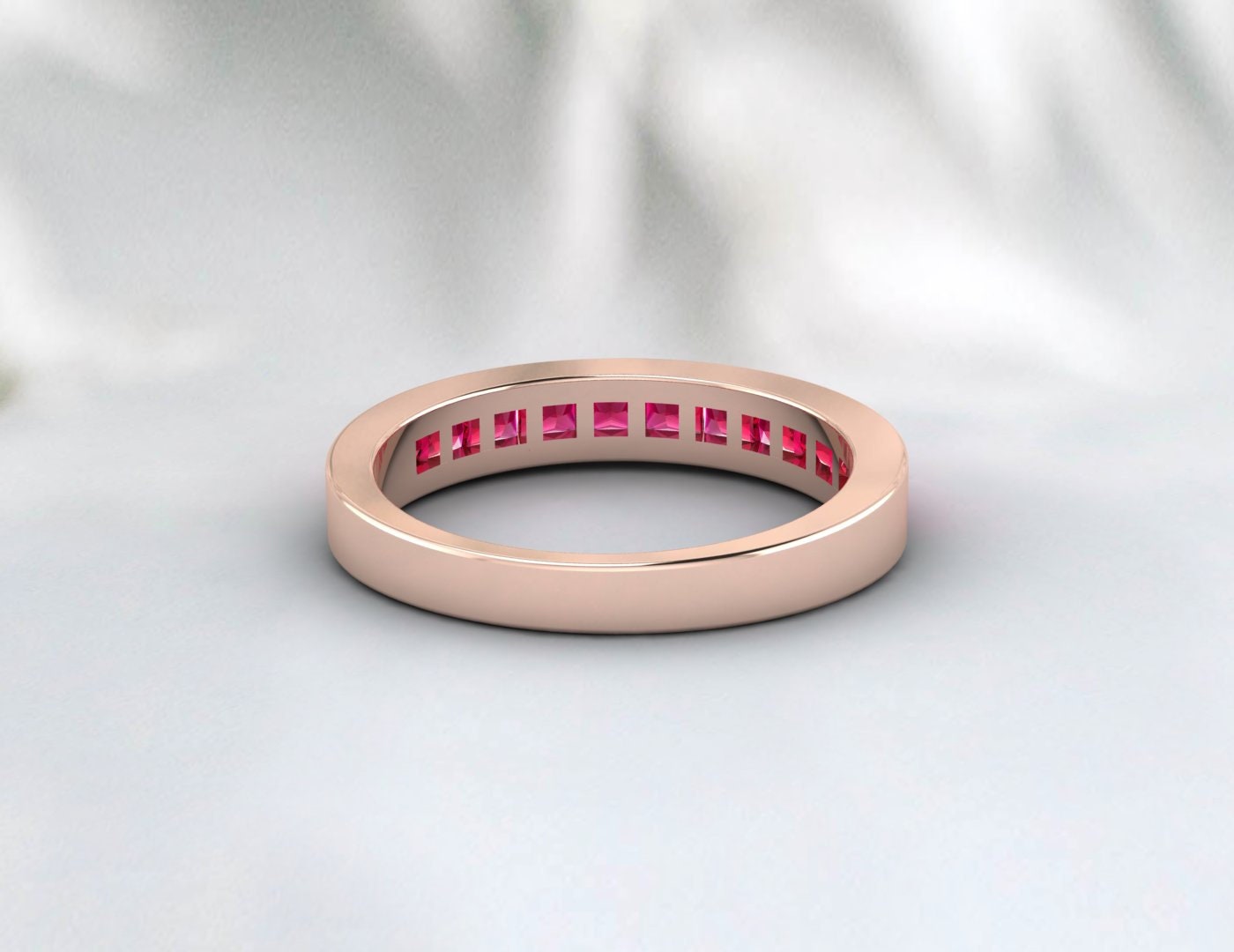 Princess Cut Ruby Band July Birthstone Half Eternity Wedding Band