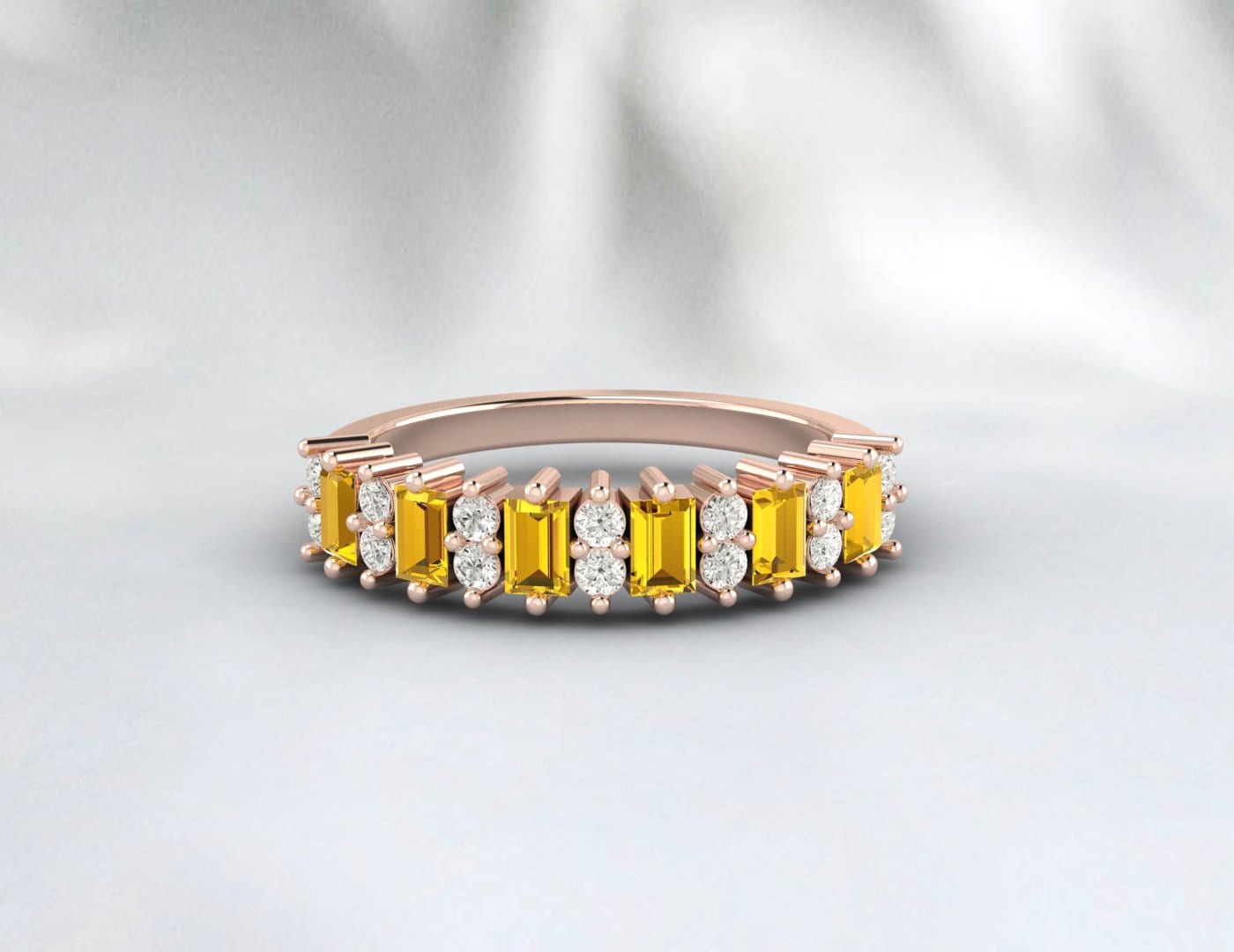 Baguette de mariage en citrine jaune pour femme, demi-éternité