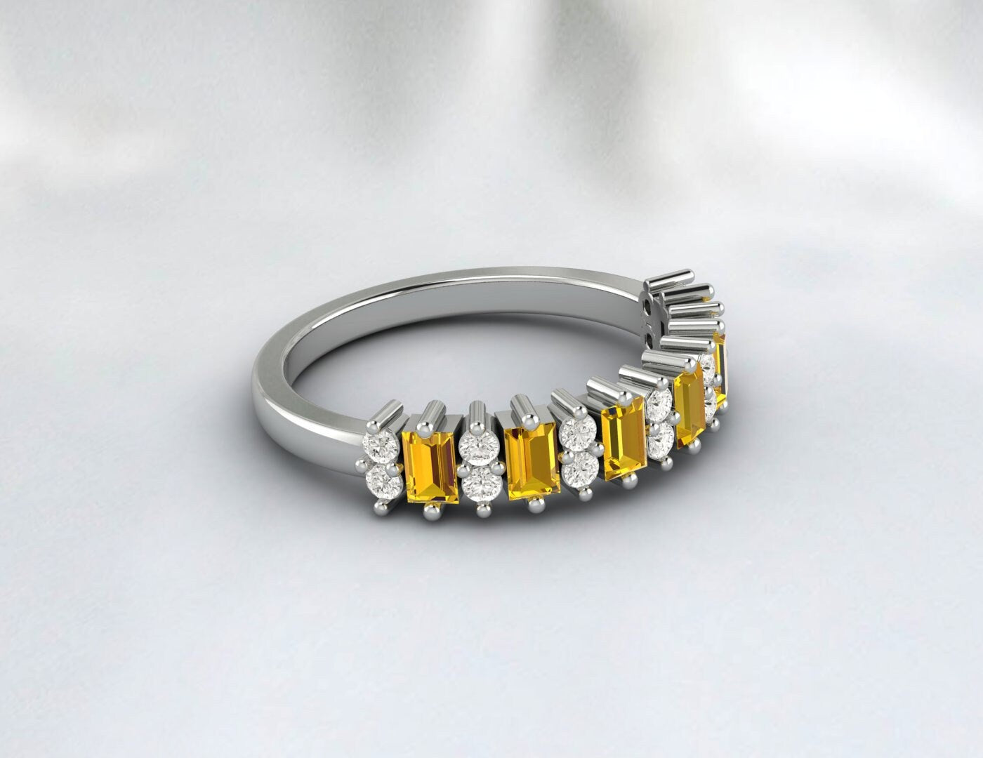 Baguette Yellow Citrine Wedding Band For Women Half Eternity Band