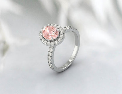 Peach Oval Morganite Engagement Ring Antique Wedding Engagement Ring