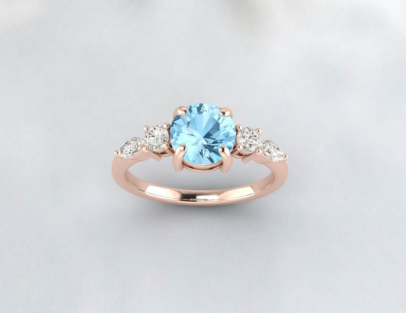 Aquamarine Engagement Ring Wedding Band Anniversary Gift For Her