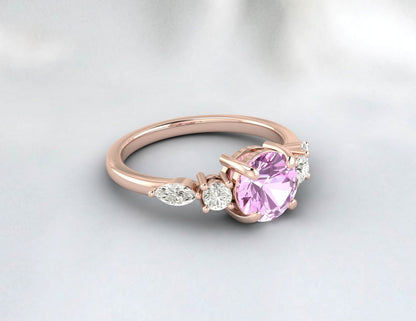 Bague de fiançailles en saphir rose, bracelet de mariage en diamant, cadeau d'anniversaire