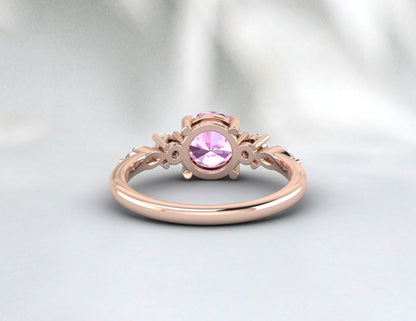 Bague de fiançailles en saphir rose, bracelet de mariage en diamant, cadeau d'anniversaire