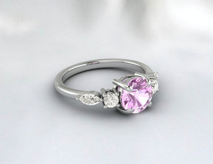 Bague de fiançailles en saphir rose, bracelet de mariage en diamant, cadeau d'anniversaire