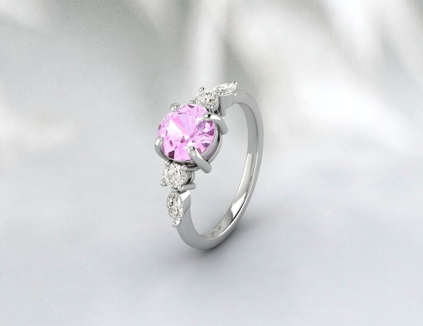 Bague de fiançailles en saphir rose, bracelet de mariage en diamant, cadeau d'anniversaire