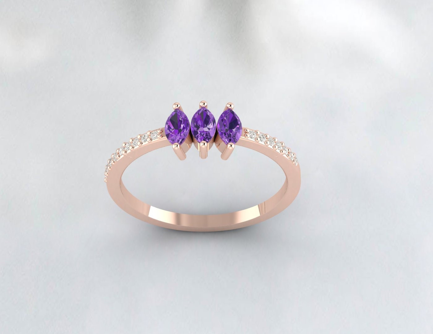 Alliance marquise améthyste et diamant pour femme, cadeau d'anniversaire