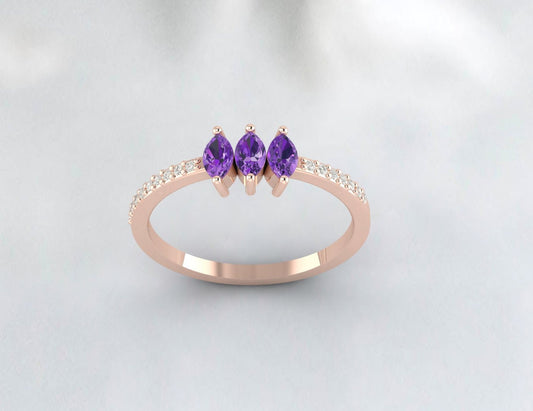 Marquise Amethyst & Diamond Wedding Band For Women Anniversary Gift