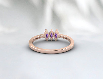 Alliance marquise améthyste et diamant pour femme, cadeau d'anniversaire