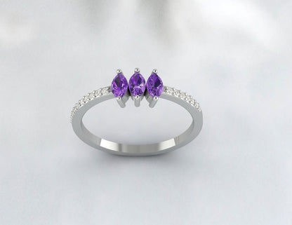 Alliance marquise améthyste et diamant pour femme, cadeau d'anniversaire