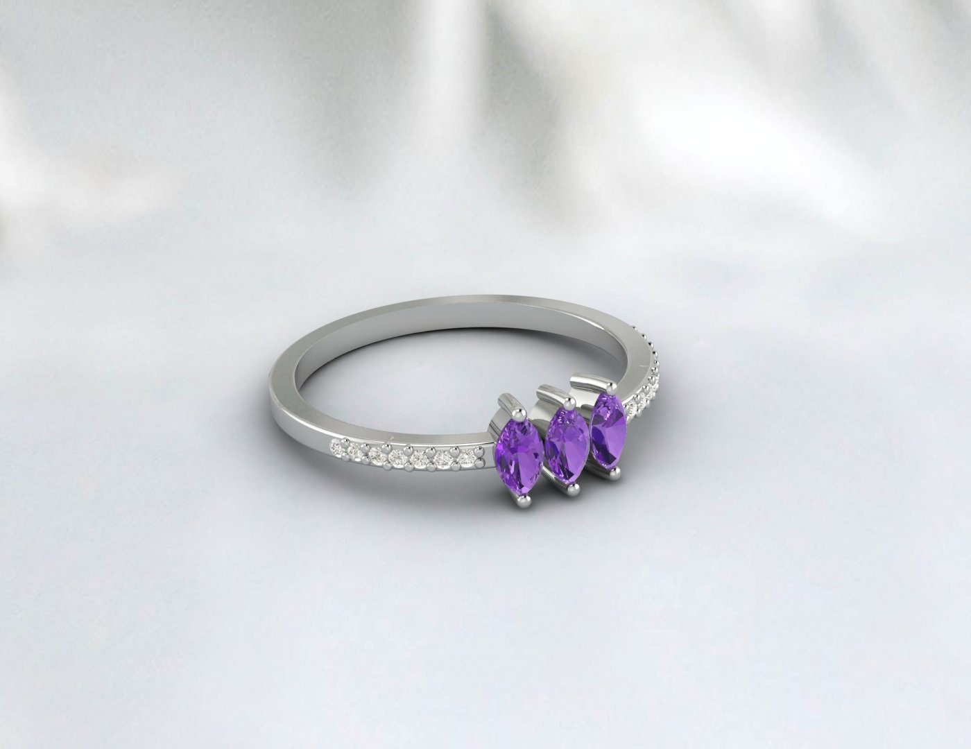 Alliance marquise améthyste et diamant pour femme, cadeau d'anniversaire