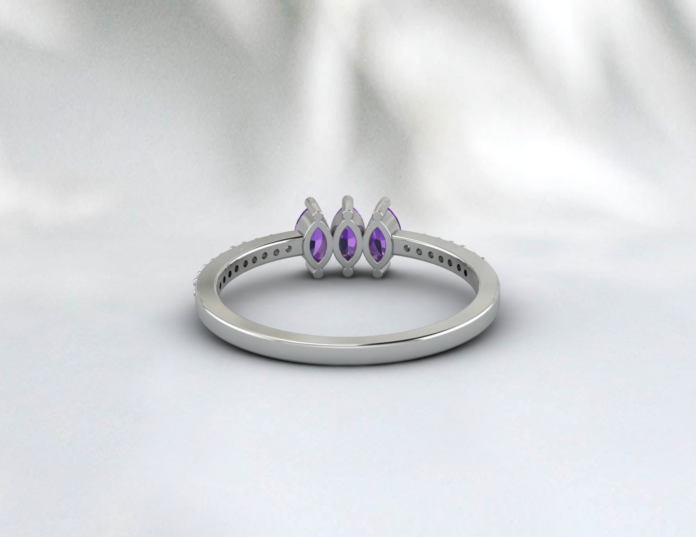 Marquise Amethyst & Diamond Wedding Band For Women Anniversary Gift