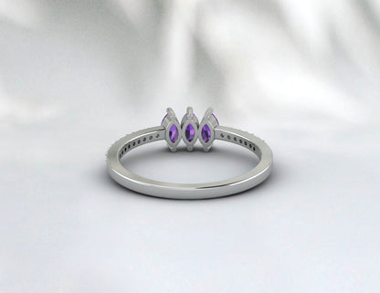 Alliance marquise améthyste et diamant pour femme, cadeau d'anniversaire