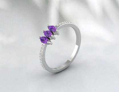 Alliance marquise améthyste et diamant pour femme, cadeau d'anniversaire