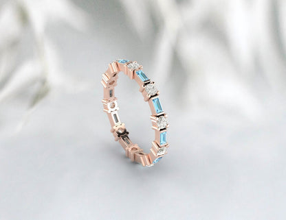 Baguette Aquamarine Full Eternity Wedding Band Stacking Gemstone Ring