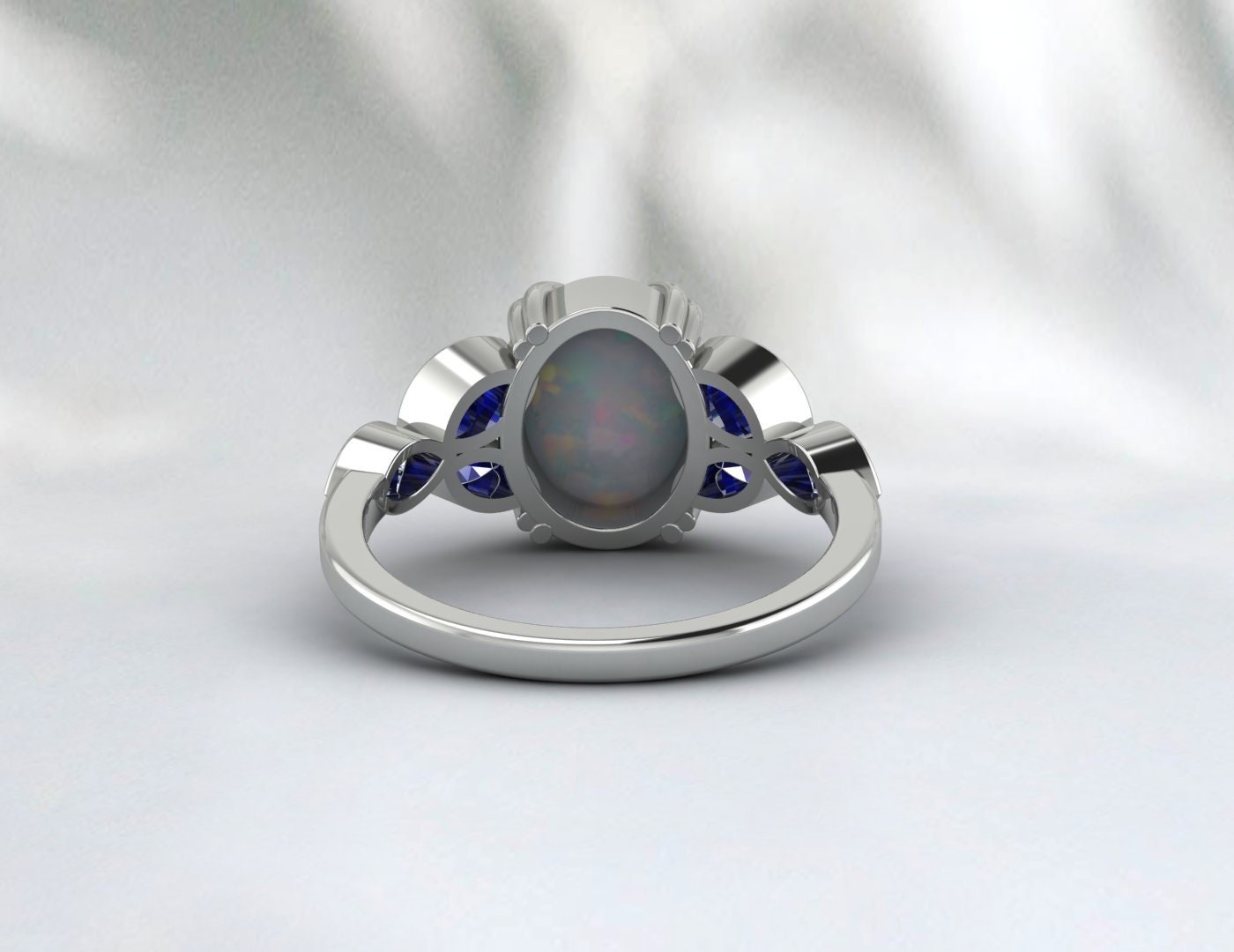 Natural Fire Opal Ring Blue Sapphire Ring Dainty Mom Jewelry Gift