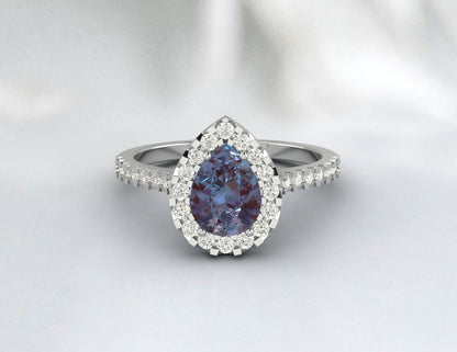 Pear Cut Alexandrite Engagement Ring Moissanite Band Anniversary Gift