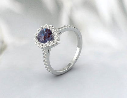 Pear Cut Alexandrite Engagement Ring Moissanite Band Anniversary Gift