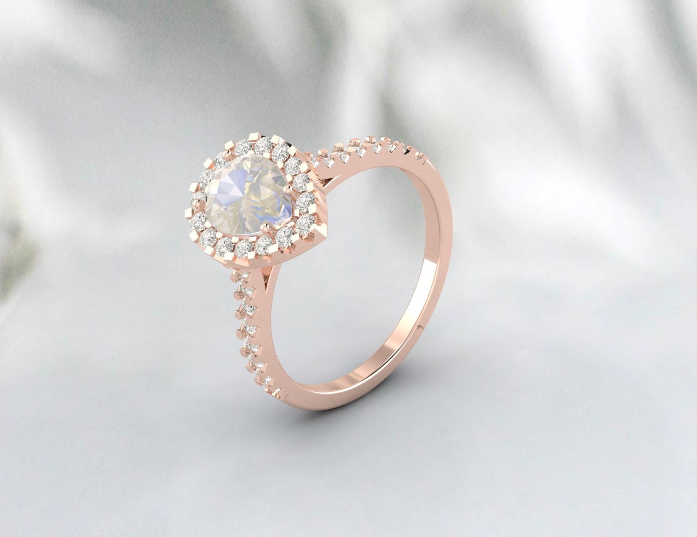 Bague de fiançailles en pierre de lune arc-en-ciel naturelle, bracelet de mariage Unique en diamant