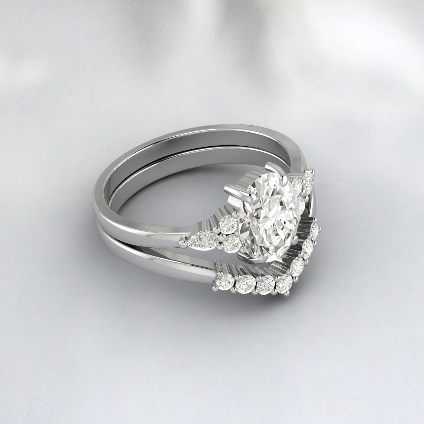 Oval Engagement Vintage Unique Cluster Engagement Ring Sets For Women