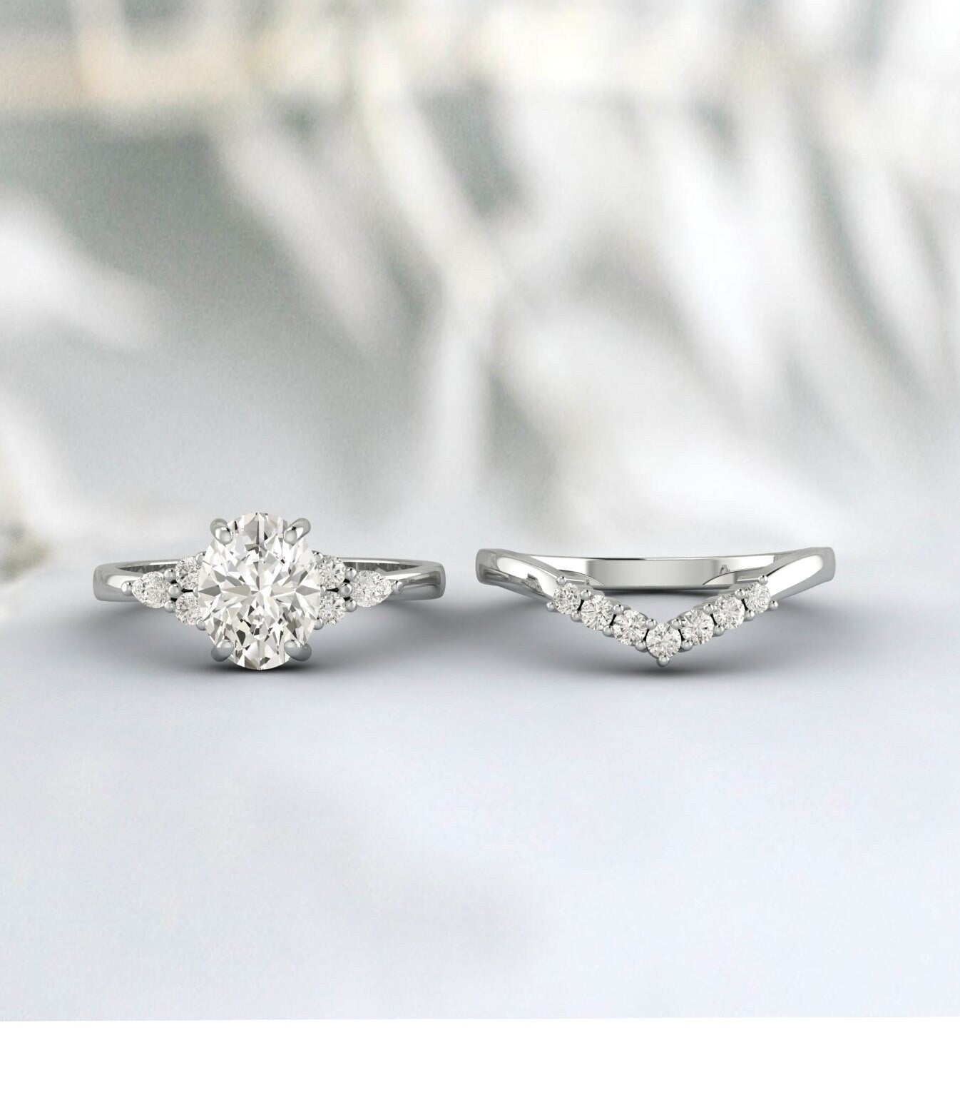 Oval Engagement Vintage Unique Cluster Engagement Ring Sets For Women