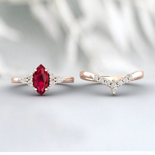 Ruby Engagement Ring Sterling Silver Ruby Vintage Wedding Bridal Promise Ring For Women July Birthstone Ring Ruby Ring Set Gift For Her