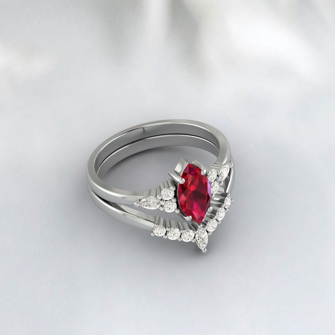 Ruby Engagement Ring Sterling Silver Ruby Vintage Wedding Bridal Promise Ring For Women July Birthstone Ring Ruby Ring Set Gift For Her