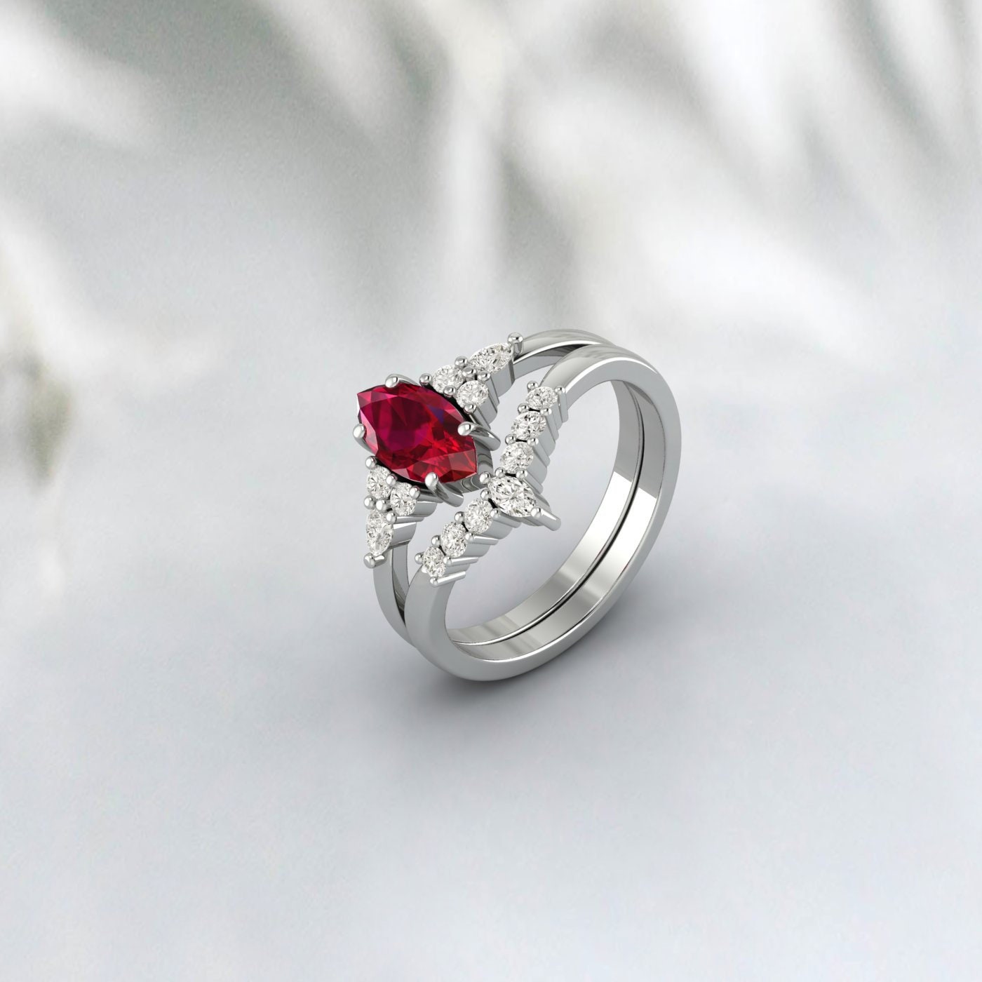 Ruby Engagement Ring Sterling Silver Ruby Vintage Wedding Bridal Promise Ring For Women July Birthstone Ring Ruby Ring Set Gift For Her