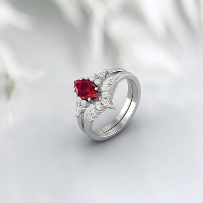 Ruby Engagement Ring Sterling Silver Ruby Vintage Wedding Bridal Promise Ring For Women July Birthstone Ring Ruby Ring Set Gift For Her