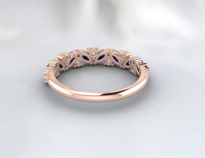 Bague de fiançailles en grappe de mariage avec saphir bleu taille marquise